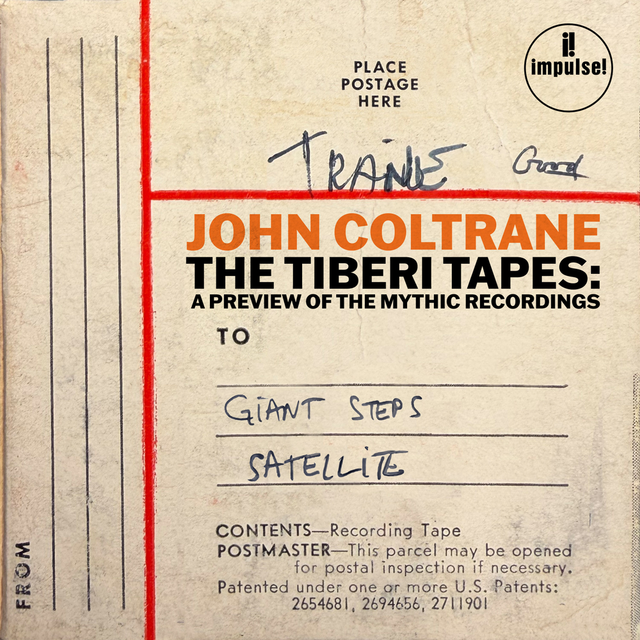 Album cover for John Coltrane's 'The Tiberi Tapes' with a vintage design.