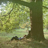 Two people lying under a large tree in a park