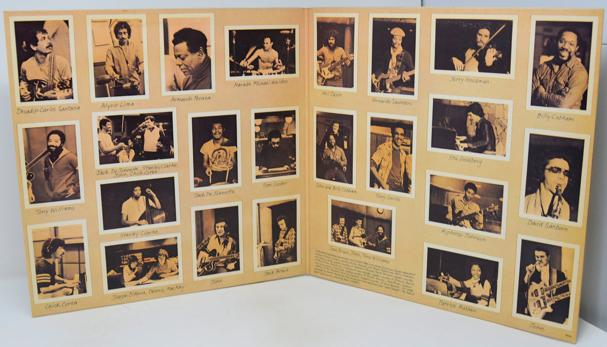 Collection of black and white photographs on a yellowed paper background