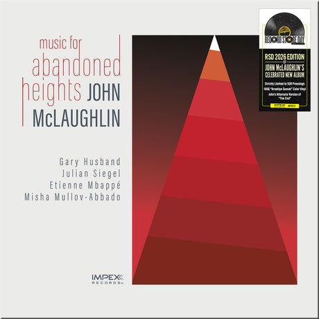 Album cover for 'Music for Abandoned Heights' by John McLaughlin with geometric design and text.