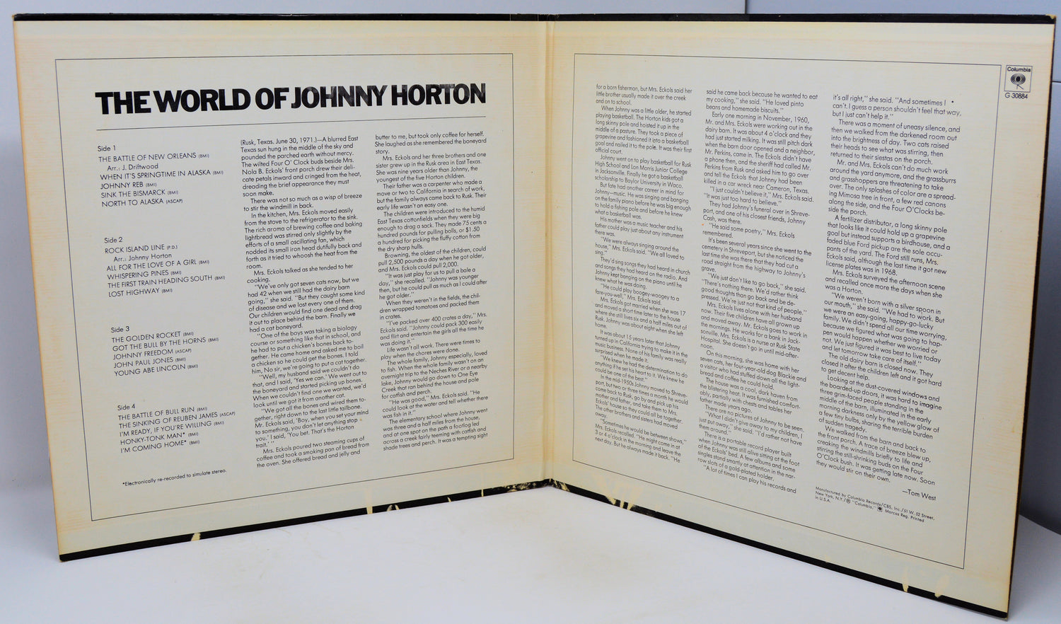 Open book titled 'The World of Johnny Horton' on a white background