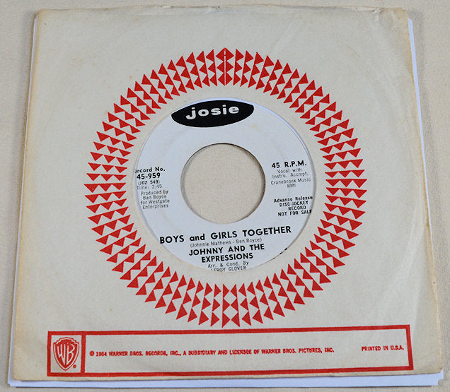 Johnny and the Expressions Boys and Girls Together 45 RPM vinyl in Josie label sleeve