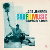 Album cover for 'Surfilmusic' by Jack Johnson with a person holding a camera and surfboard.