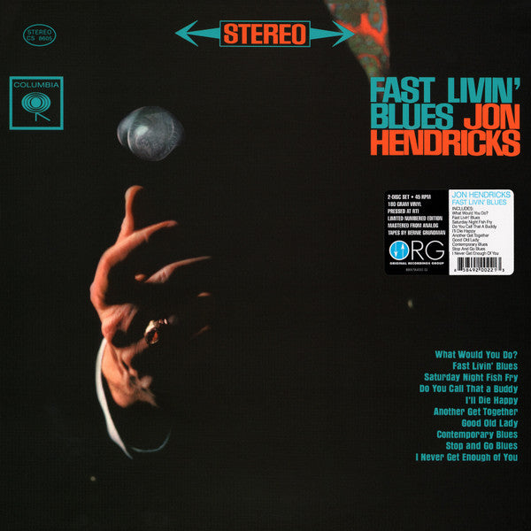 Vinyl record cover with a hand holding a microphone and text on a dark background.
