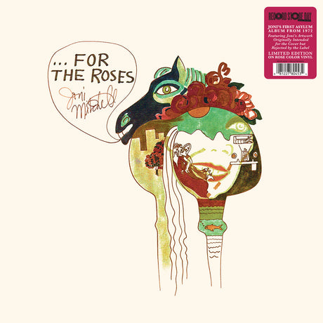 Album cover for 'For the Roses' by Joni Mitchell with colorful design and text.