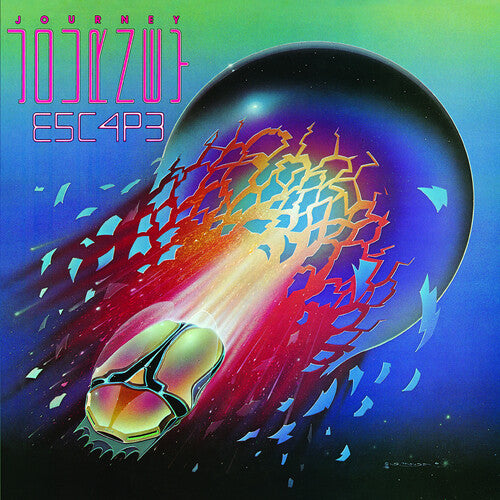 The album cover of 'Journey - Escape' featuring a stylized graphic of a light bulb with a dynamic, colorful design.