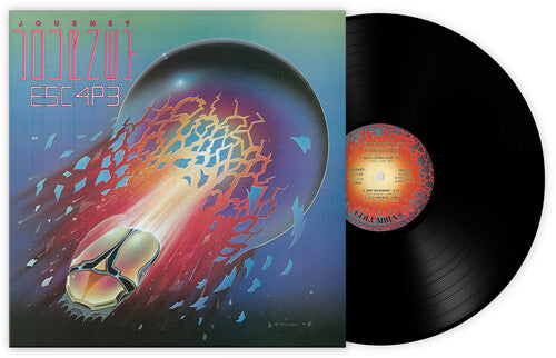 The album cover of 'Journey - Escape' featuring a stylized graphic of a light bulb with a dynamic, colorful design.