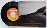 Vinyl record and its cover with a scenic design on a white background