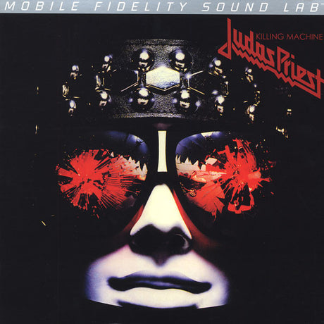 Album cover for 'Killing Machine' by Judas Priest with a stylized face and crown design.