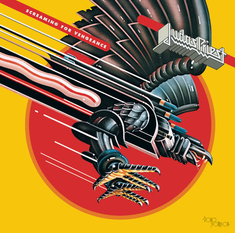 Album cover for 'Screaming for Vengeance' by Judas Priest with a stylized eagle design on a yellow and red background.