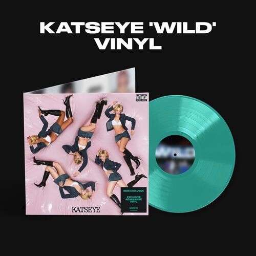 Vinyl record with a colorful cover featuring a woman and the text 'Katseye Wild Vinyl' on a black background.