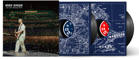 Vinyl record set with cover featuring a person playing guitar and city map design.