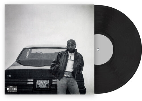 Vinyl record of Kendrick Lamar's album GNX with an image of the artist in front of a car on the cover.