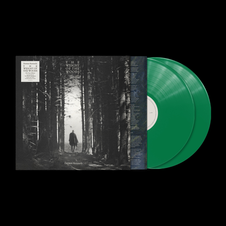 Vinyl record with a forest cover and green disc on a black background