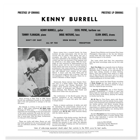 Album cover with Kenny Burrell and band members, featuring text and a black and white photo of a man playing guitar.