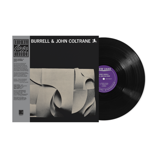 Vinyl record with cover featuring 'Kenny Burrell & John Coltrane' on a white background