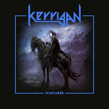 Album cover for 'Wayfarer' by Kerrigan with a person on a horse against a starry sky.