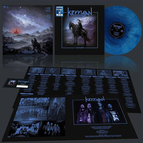 Vinyl record set with artwork and text for the band Kerrigan on a dark reflective surface.
