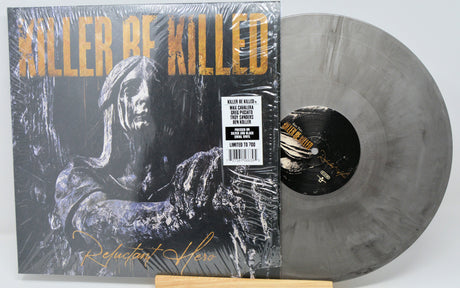 Front cover of Killer Be Killed Reluctant Hero LP with silver & black swirl limited edition vinyl