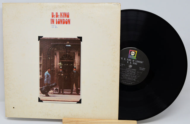 Vinyl record and cover titled 'B.B. King in London' on a light gray background