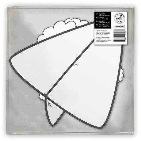 King Gizzard Flight 741 shaped picture disc vinyl with cartoon airplane and cloud design