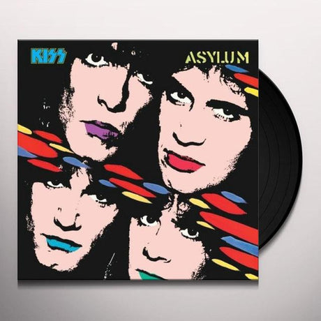 Kiss' 1985 album cover, ASYLUM, which features the band members in watercolors