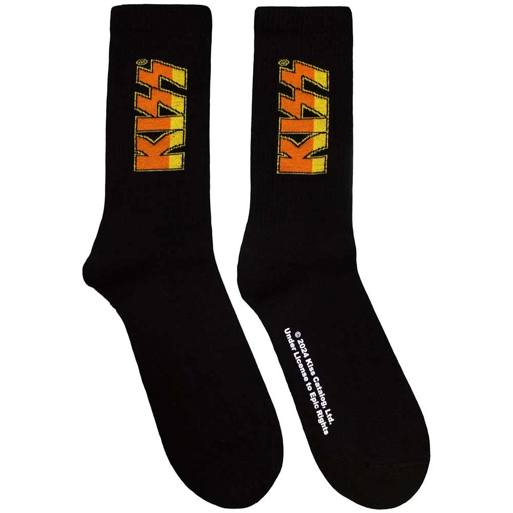 Black socks with KISS logo on a white background