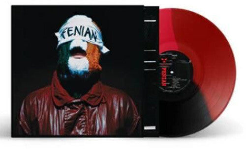 Vinyl record with a person wearing a hood and 'Fenian' hat, on a black background