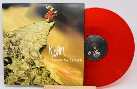 Front cover of Korn Follow the Leader with red vinyl LP displayed