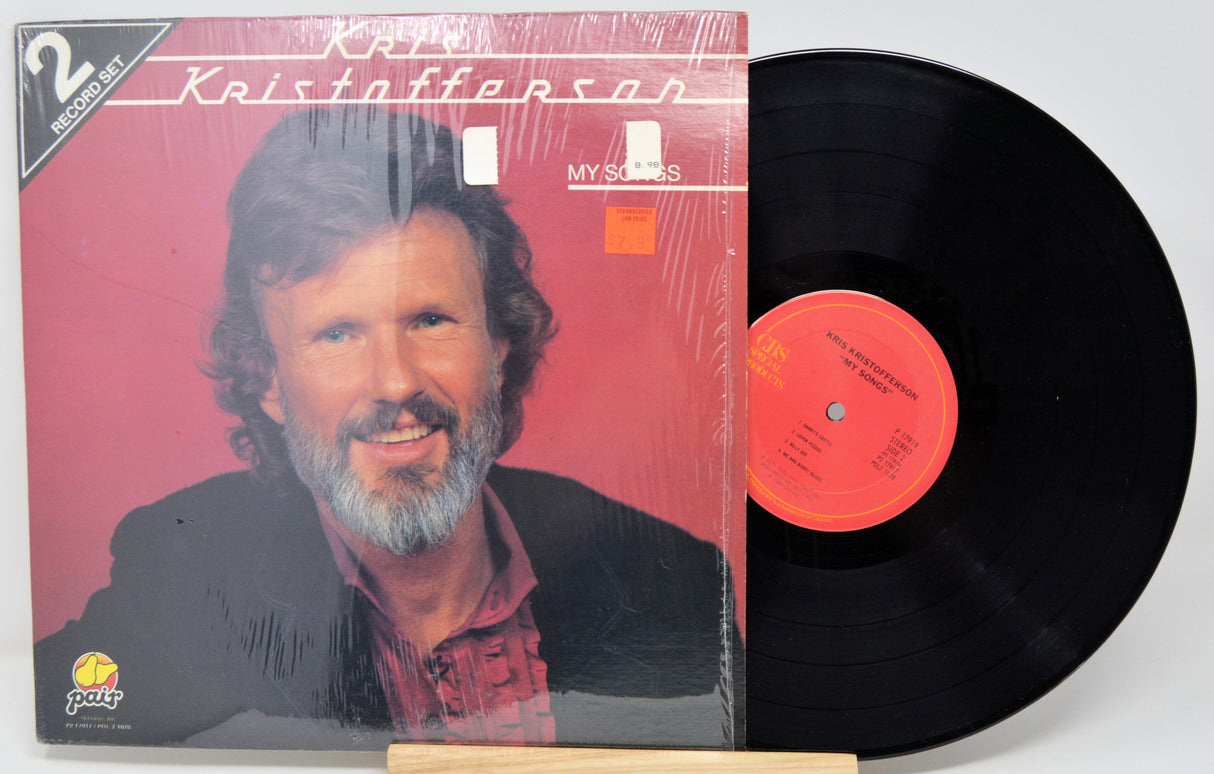 Front cover of Kris Kristofferson's 'My Songs' vinyl album, with portrait and 2-record set label.