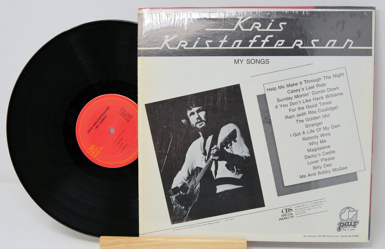 Back cover of Kris Kristofferson's 'My Songs' vinyl album, featuring tracklist and artist photo.