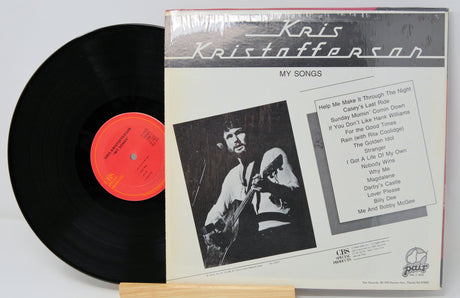 Back cover of Kris Kristofferson's 'My Songs' vinyl album, featuring tracklist and artist photo.