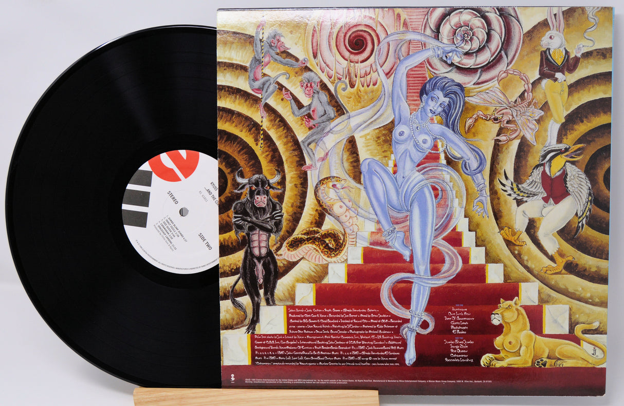 Vinyl record with a colorful and detailed album cover featuring mythological figures.