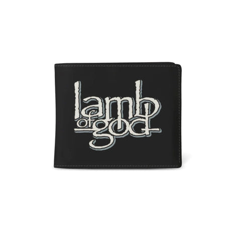 Black wallet featuring Lamb of God band logo in bold white print