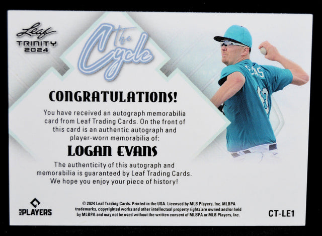 2024 Leaf Trinity The Cycle Logan Evans memorabilia card certificate of authenticity