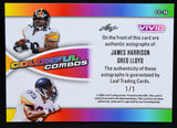 Back of Leaf Vivid Colorful Combos card featuring James Harrison and Greg Lloyd with autograph authentication.