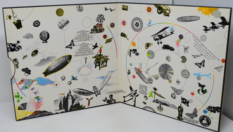 Open book with illustrated pages on a white background