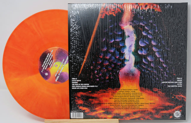 Back cover and orange swirl vinyl of Ledfoot & Ronni Le Tekrø's Limited Edition Lava Lamp album