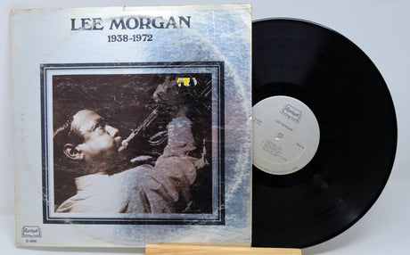 Front cover of Lee Morgan 1938-1972 Epitaph vinyl LP with portrait and visible record