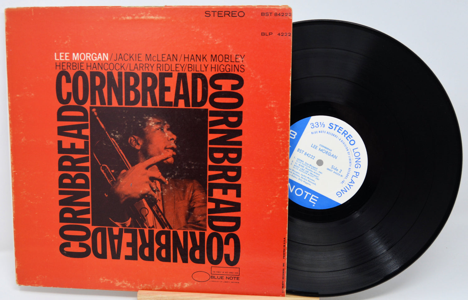 Vinyl record and cover titled 'Cornbread' by Lee Morgan, Jackie McLean, Hank Mobley, etc.
