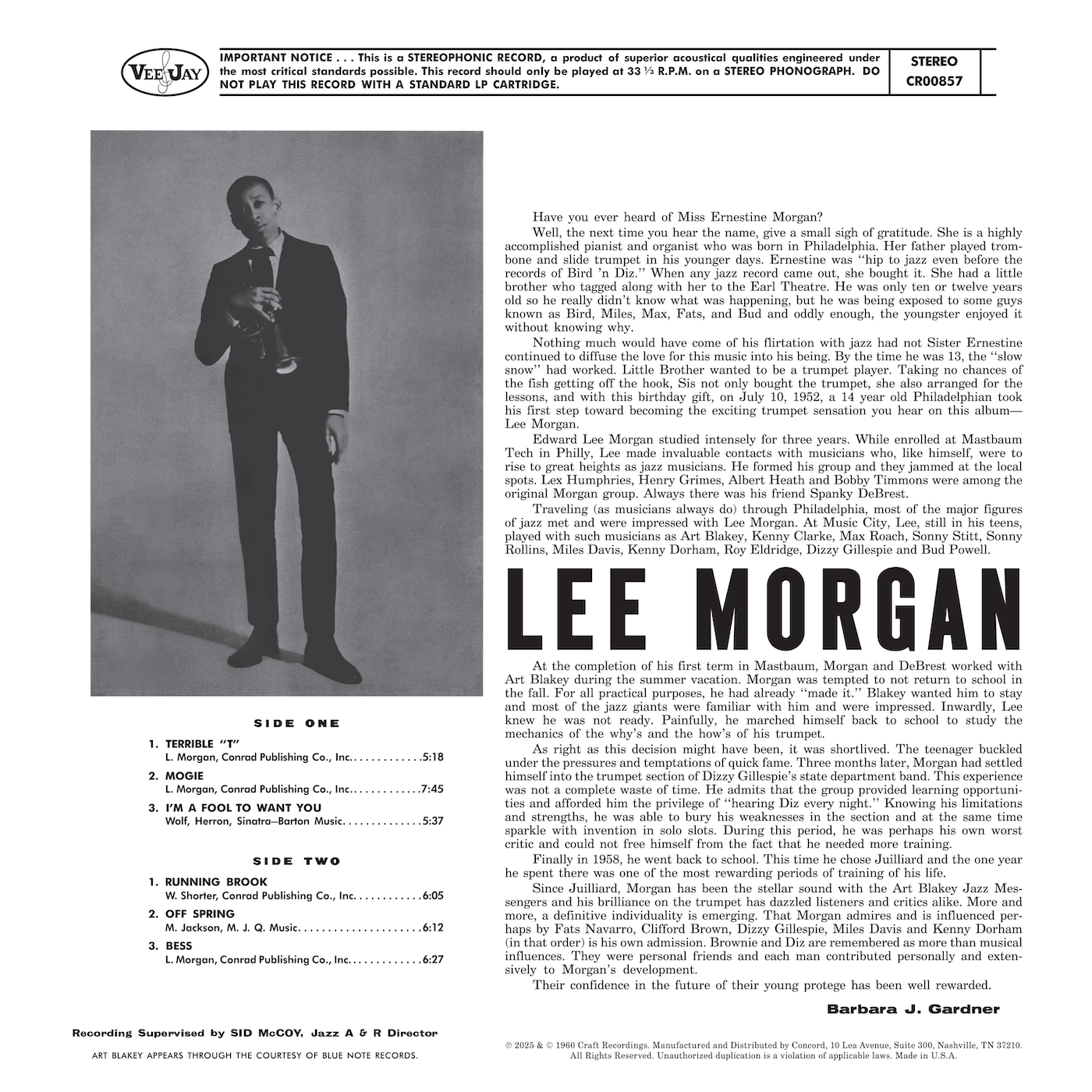 Album cover with black and white photo of a man playing a trumpet and text.