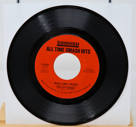 Vinyl record with red label on a white background