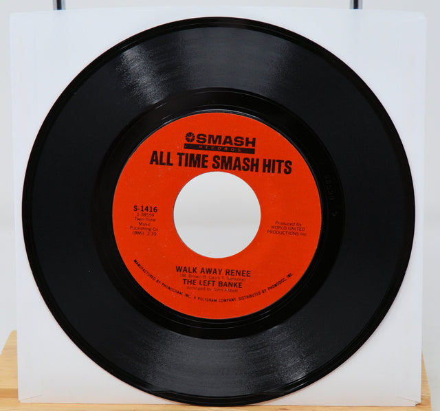 Vinyl record with red label on a white background