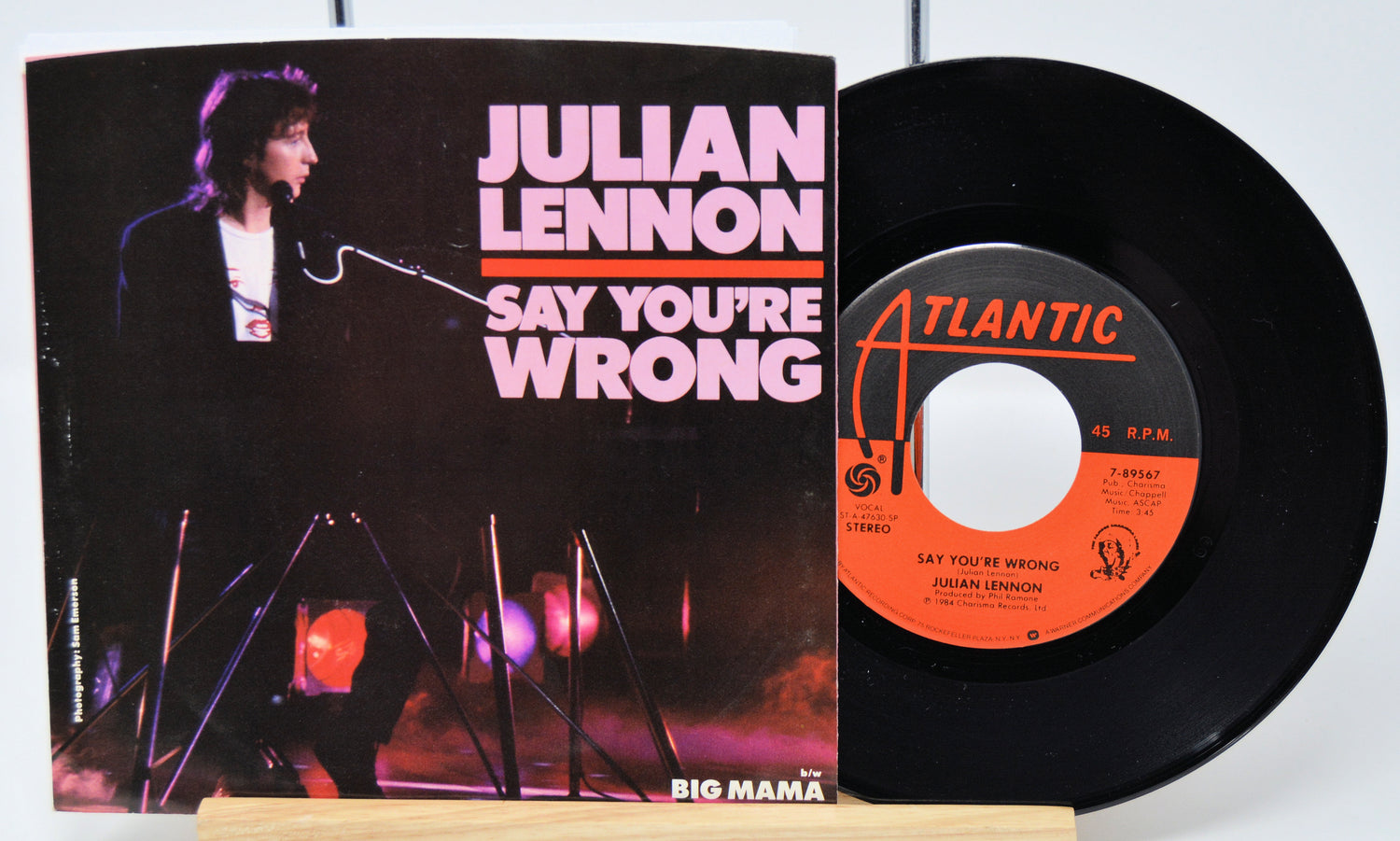Vinyl record and cover with 'Julian Lennon Say You're Wrong' on a white background