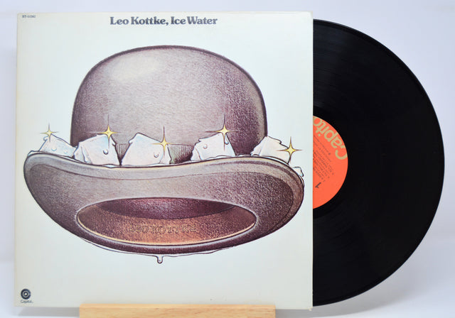 'Leo Kottke Ice Water' Vinyl record with a cover featuring an illustration of a hat with ice cubes on a white background