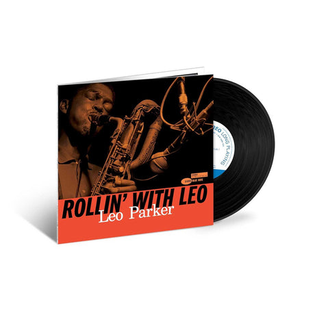 Vinyl record and cover titled 'Rollin' with Leo' by Leo Parker on a white background