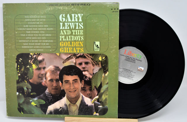 Vinyl record and cover titled 'Gary Lewis and the Playboys Golden Greats' on a white background