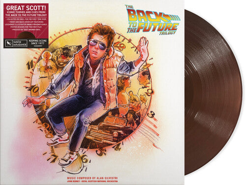 Back to the Future Trilogy soundtrack vinyl LP with illustrated cover and brown record