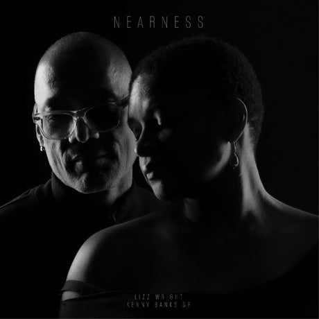 Black and white portrait of two people with 'Nearness' text above them.