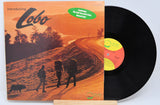Vinyl record with orange cover featuring a scenic landscape and three people walking.